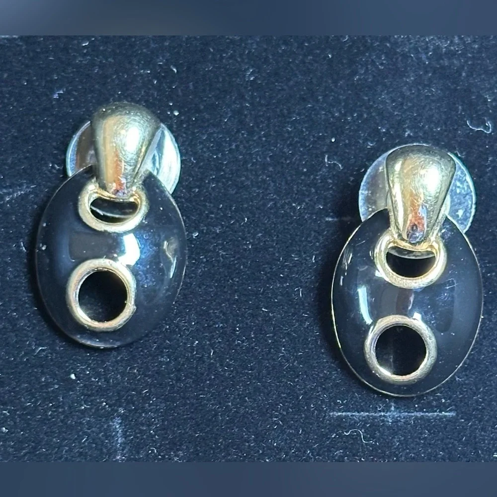 Authentic Givenchy Rare Vintage Black & Gold Enamel / Metal Abstract Earrings